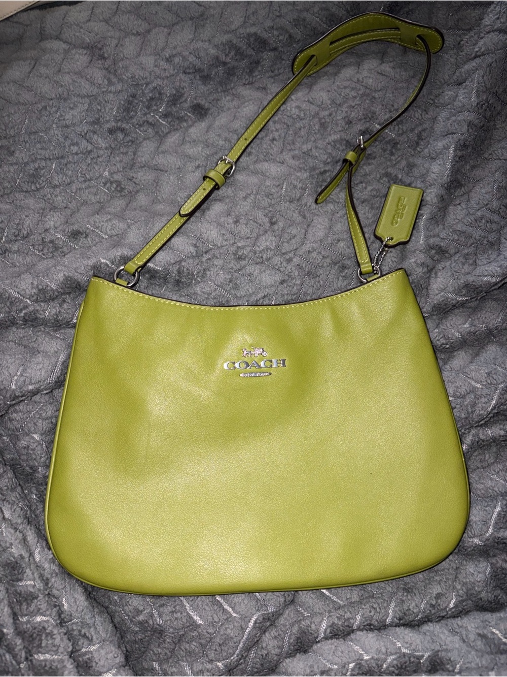 Coach Lime Green Leather Shoulder Bag with Adjustable Strap